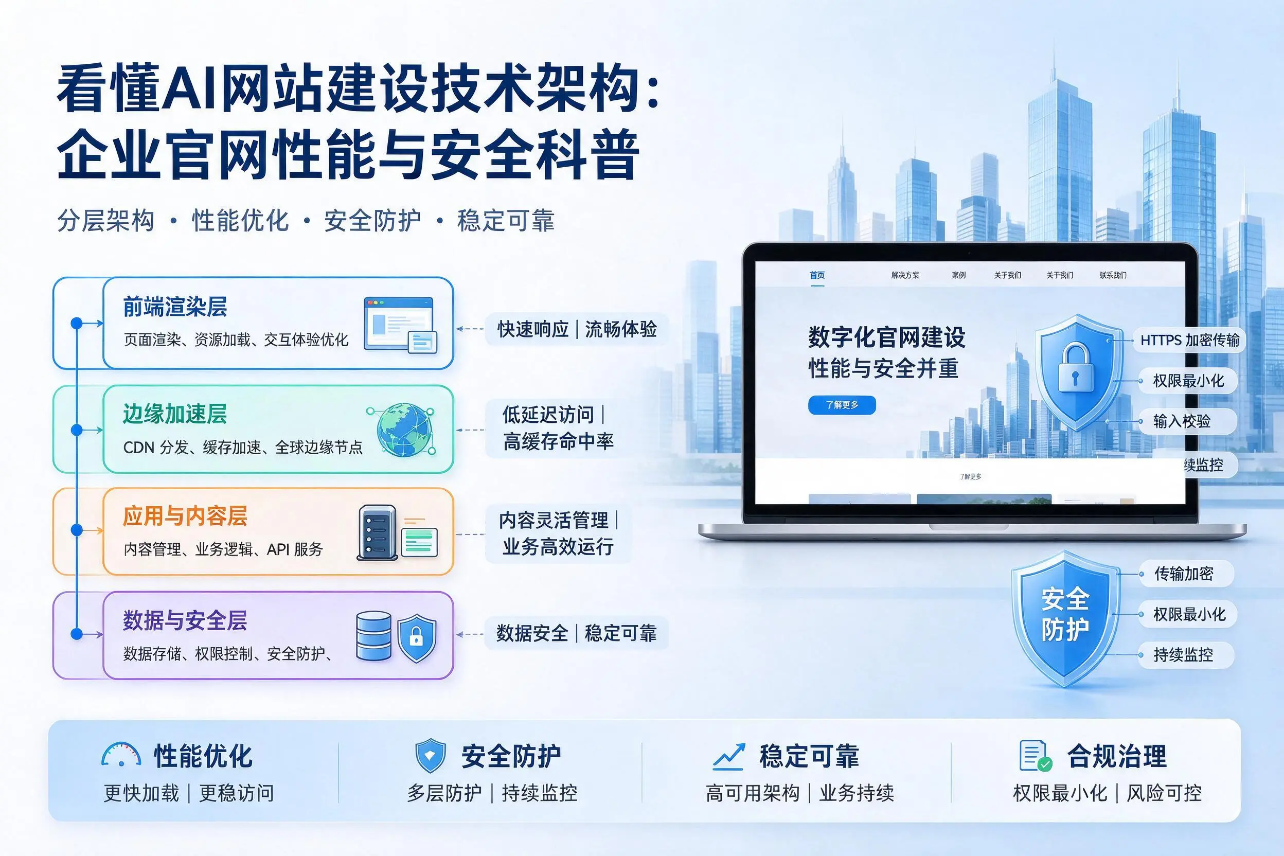 看懂AI网站建设技术架构：日照企业官网性能与安全科普