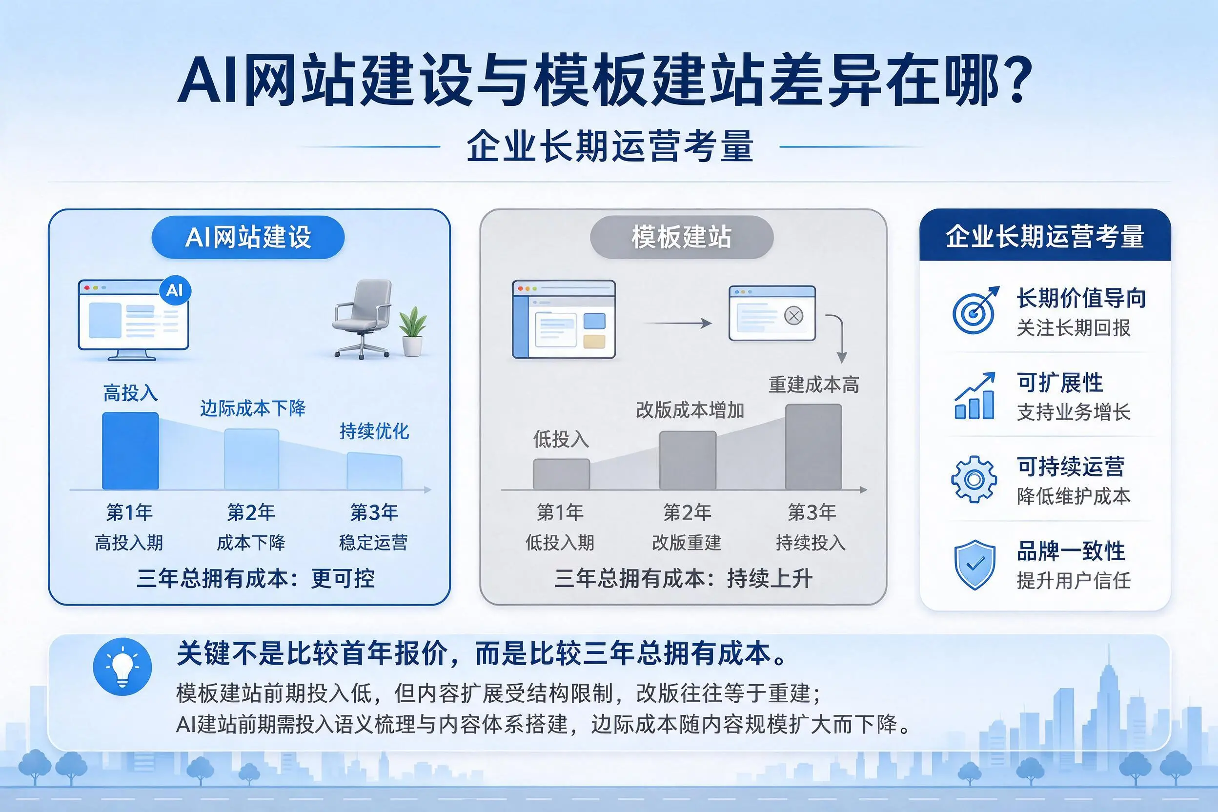 AI网站建设与模板建站差异在哪？日照企业长期运营考量