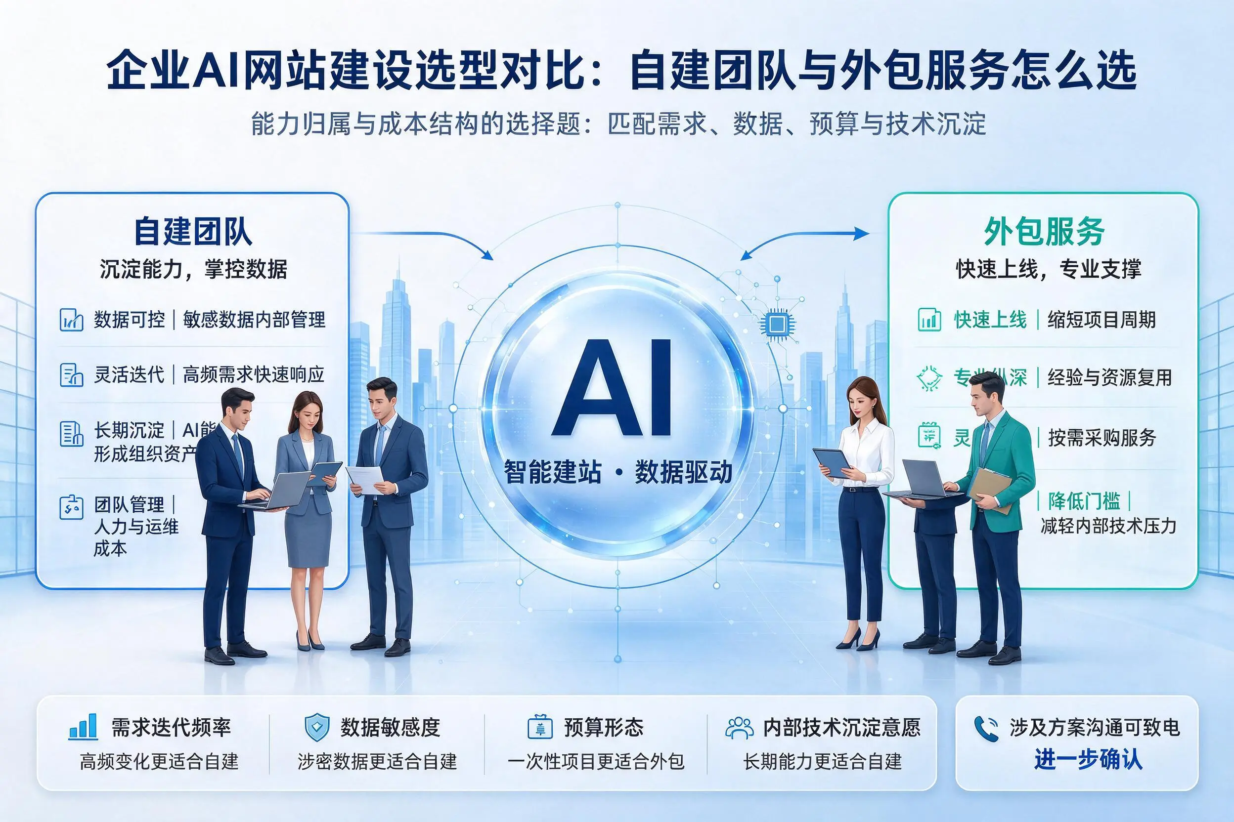 日照企业AI网站建设选型对比:自建团队与外包服务怎么选